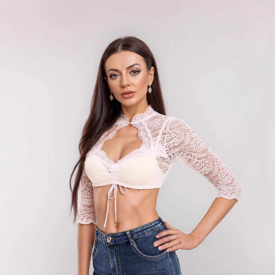 Lace Panel Dirndl Blouse
