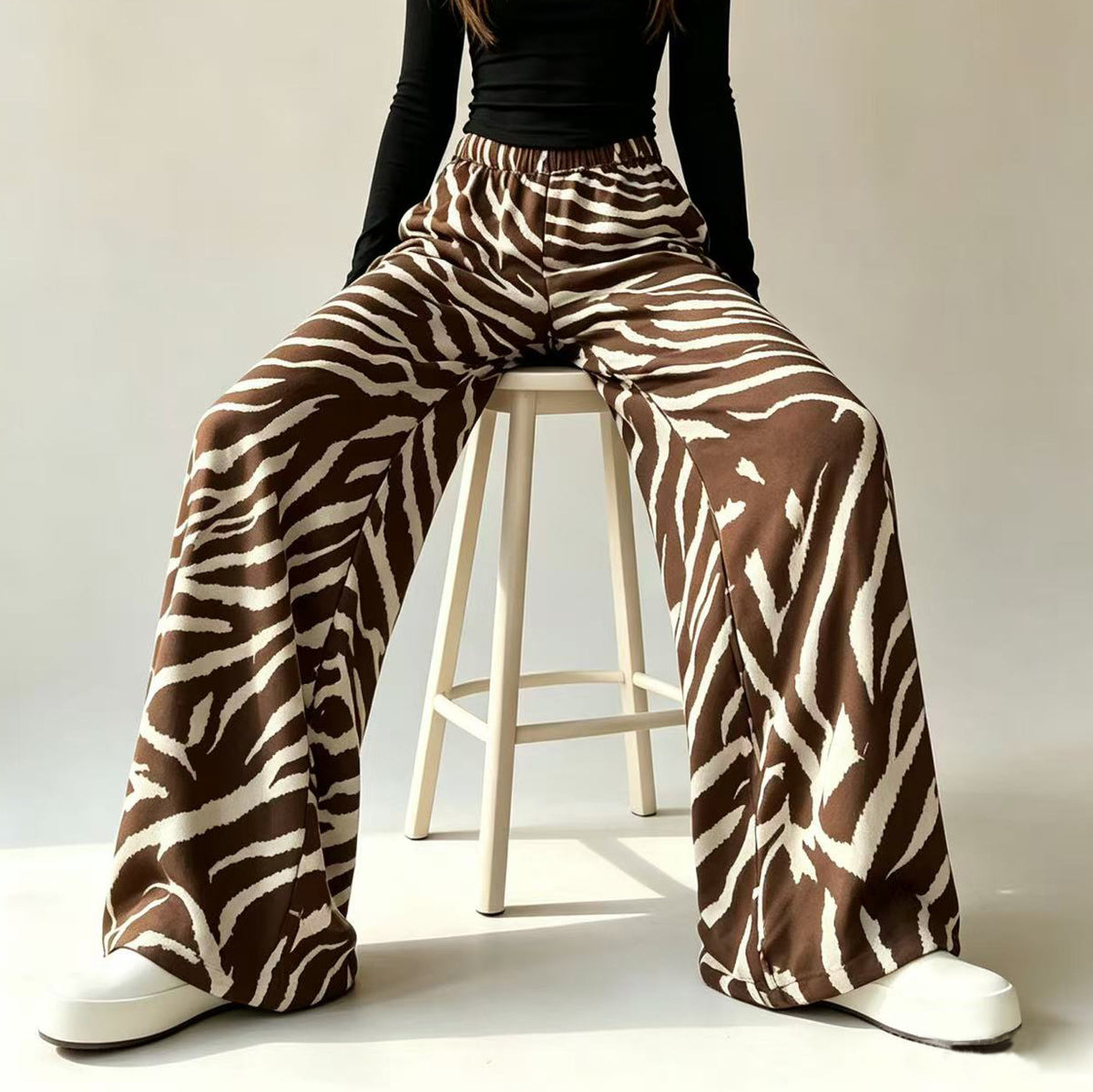 Zebra Print Wide Leg Trousers