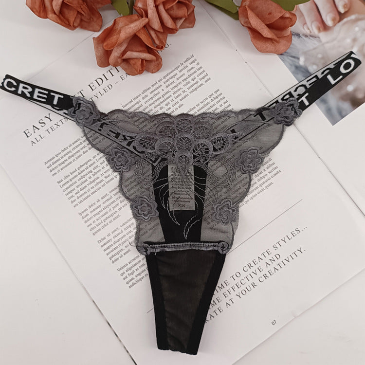 The Lace Tease | Women's Lace Letter-Strap Low-Rise Thong Panties