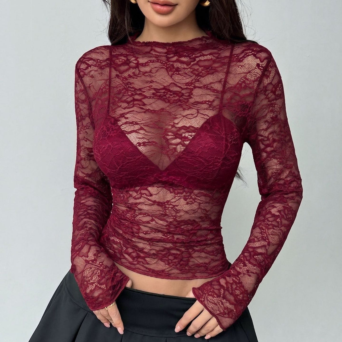 Ruffle Trim Lace Blouse