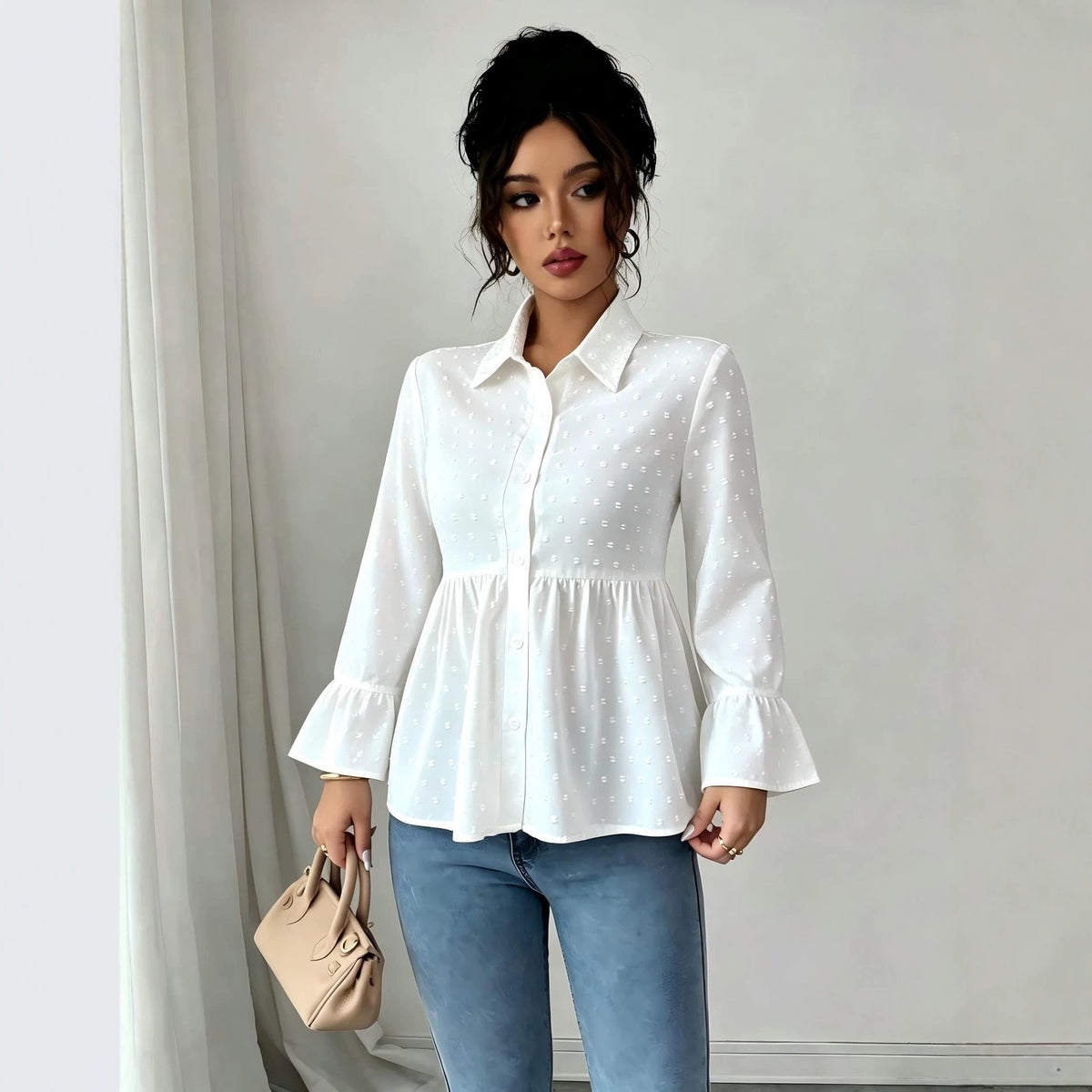 Jacquard Flare Sleeve Shirt