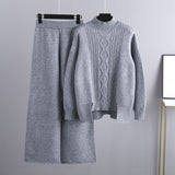 Thick Turtleneck Knit and Wide Leg Set