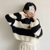 Striped short body sweater