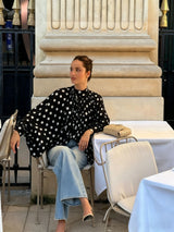 Polka Dot Chiffon Lantern Sleeve Blouse