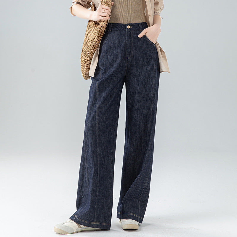 Hips and thin wide-leg jeans women's spring new linen drape pear-shaped figure high-waisted straight pants