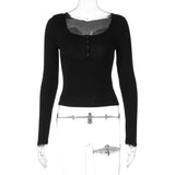 Square Neck Button Long Sleeve Top