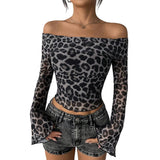 Leopard Off Shoulder Flare Sleeve Top