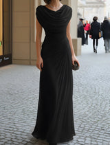Draped Neck Pleated Midi Dress