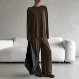 The Modal Comfort | Solid Color Round-Neck Long-Sleeve Top & Pants Pajama Set