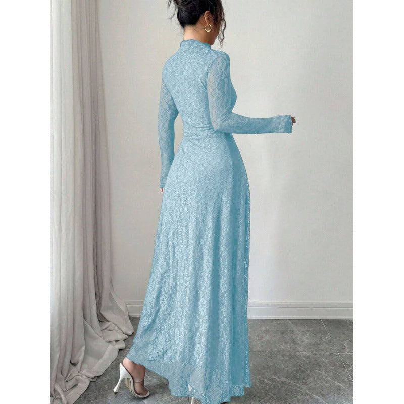 Lace Mock Neck Long Sleeve Maxi Dress