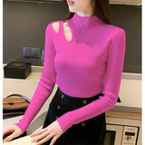 Pointelle Openwork Mock Neck Knit Top