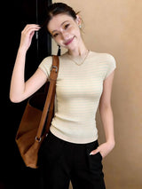 Cool Knit Striped Mock Neck Tee