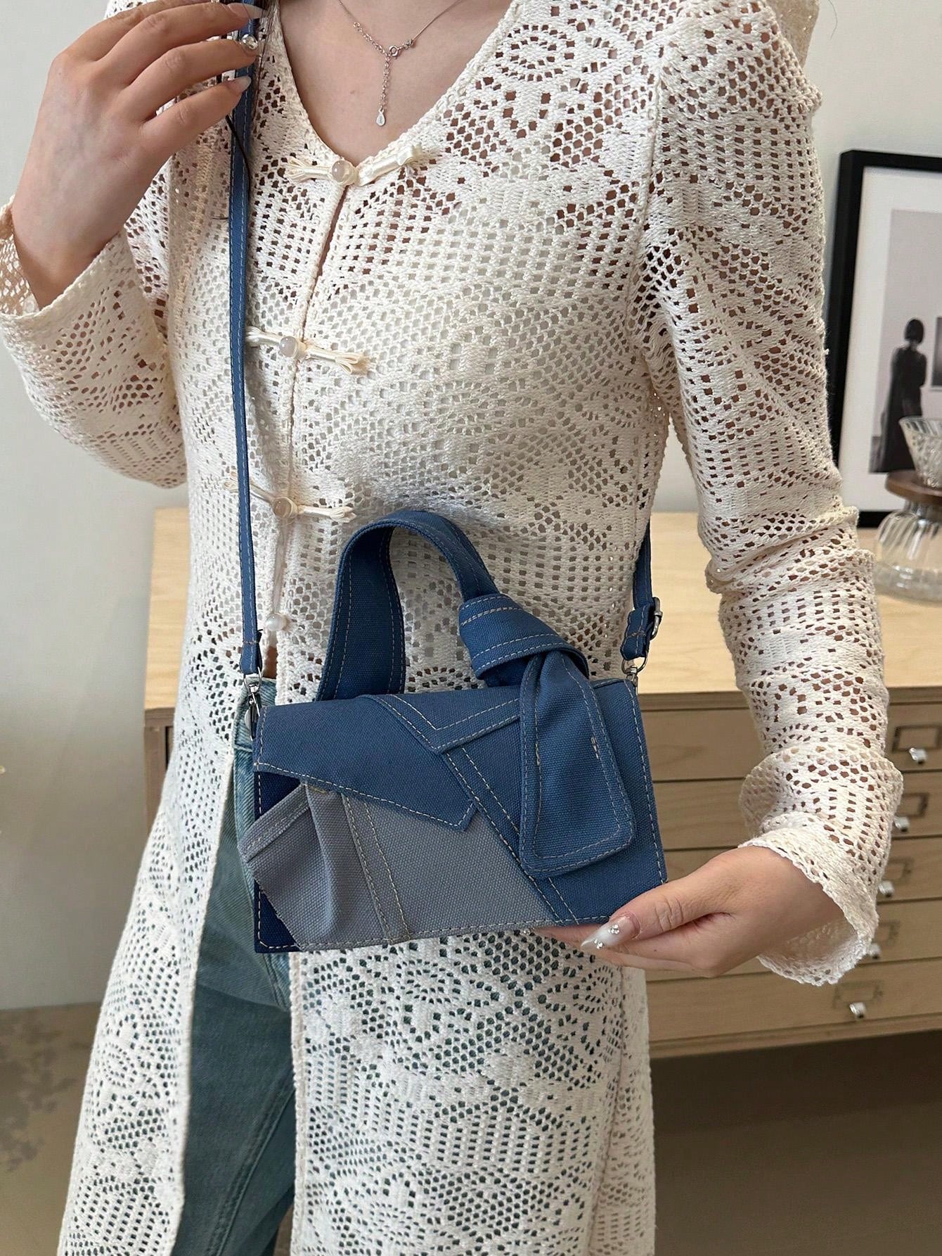 A Minimalist Vintage Mini Handbag Square Bag With Adjustable Long Shoulder Strap - Negative Apparel