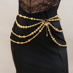 All - match imitation pearl waist chain ins style multi - layer tassel body chain waist ornament - Negative Apparel