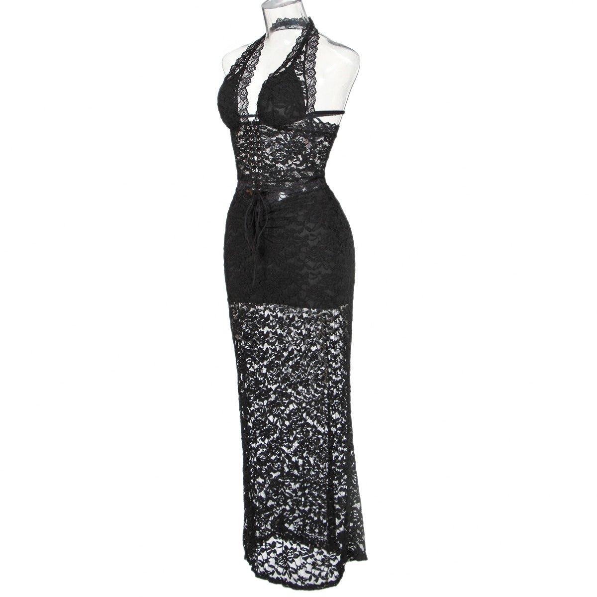 All - match Lace Beautiful Back Halter Neck Lingerie Long Skirt Set Can Be Worn Outside - Negative Apparel