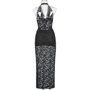 All - match Lace Beautiful Back Halter Neck Lingerie Long Skirt Set Can Be Worn Outside - Negative Apparel