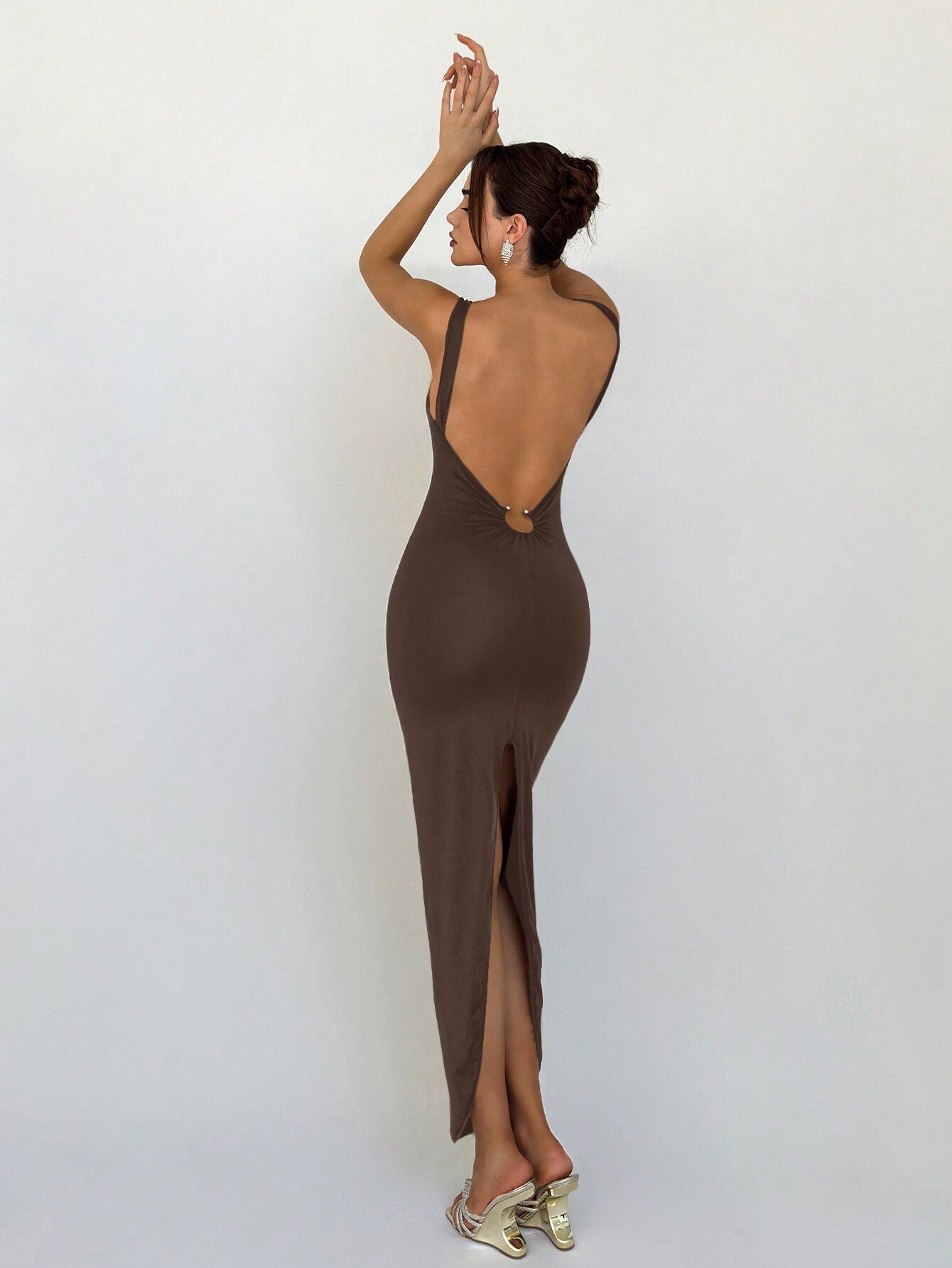 Aloruh Black Slim Fit Long Party Dress With Backless Design - Negative Apparel