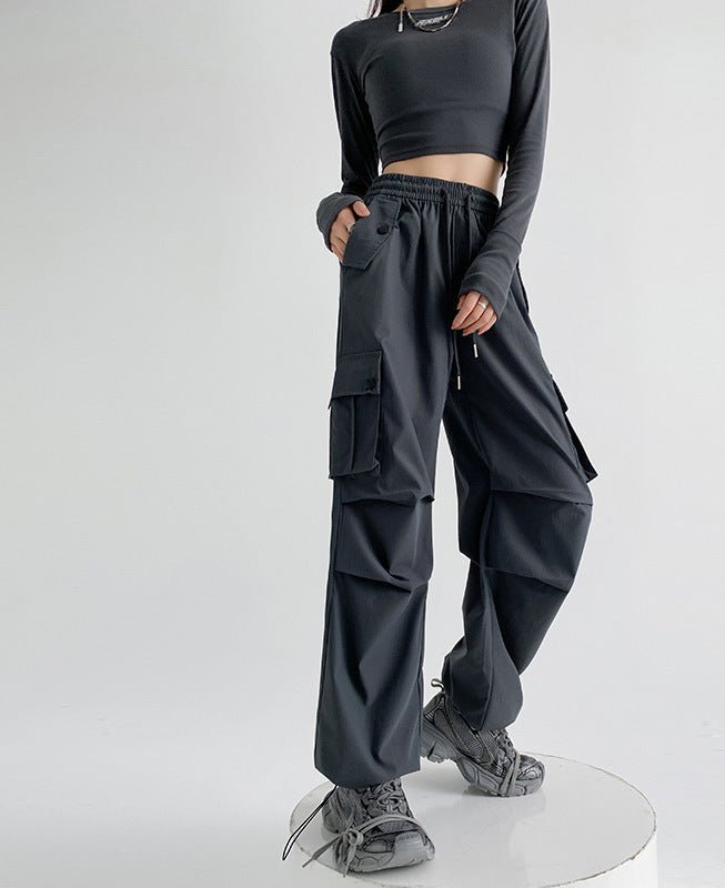 American overalls women's pants spring and autumn new loose and thin Spice girl straight sweatpants loose wide - leg casual sweatpants - Negative Apparel
