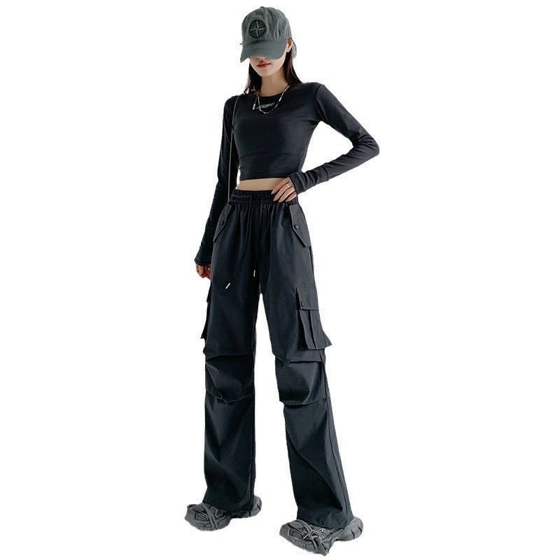 American overalls women's pants spring and autumn new loose and thin Spice girl straight sweatpants loose wide - leg casual sweatpants - Negative Apparel