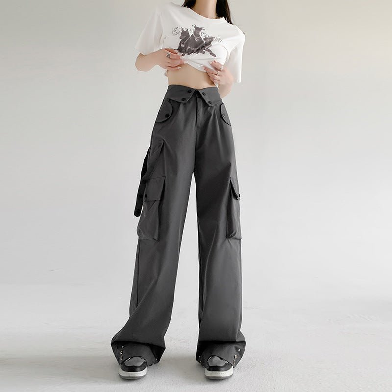 American overalls women's pants spring and autumn new retro loose straight casual wide - leg pants high waist slimming sports pants - Negative Apparel
