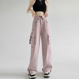 American overalls women's pants spring and autumn new retro loose straight casual wide - leg pants high waist slimming sports pants - Negative Apparel