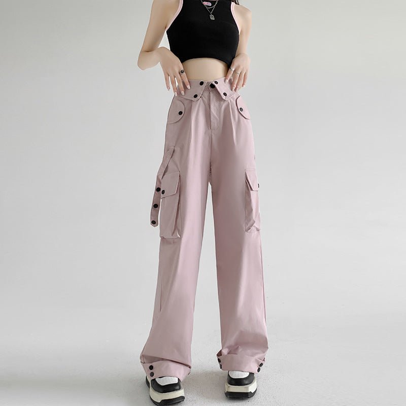 American overalls women's pants spring and autumn new retro loose straight casual wide - leg pants high waist slimming sports pants - Negative Apparel