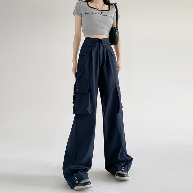 American overalls women's pants spring and autumn new retro loose straight casual wide - leg pants high waist slimming sports pants - Negative Apparel