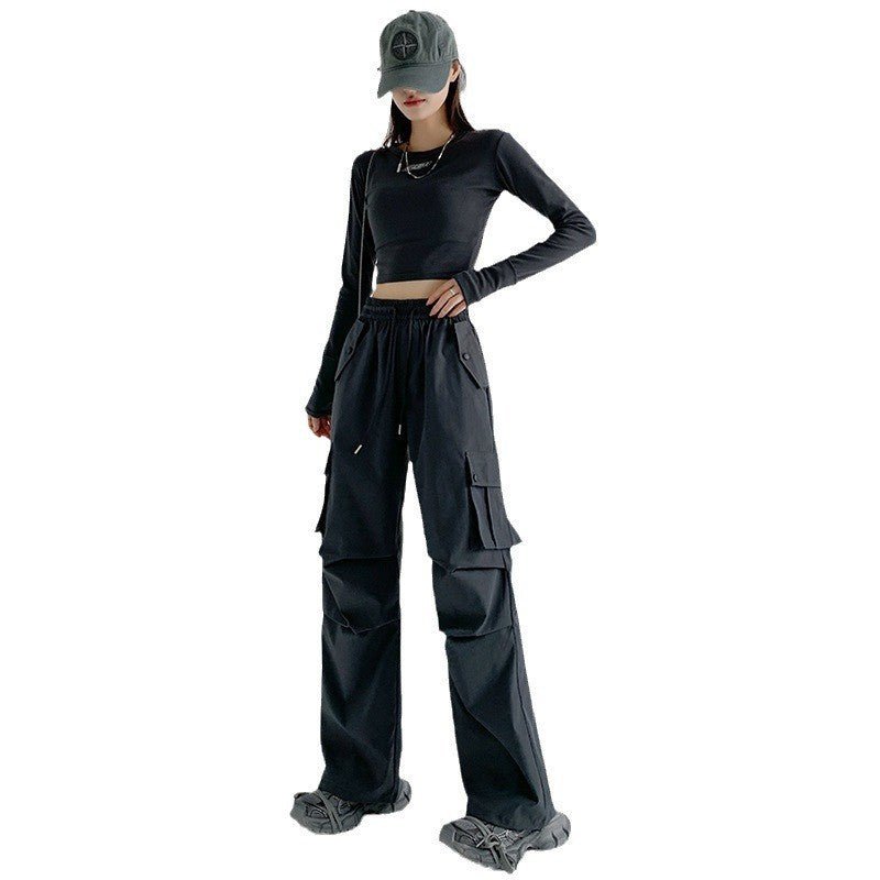 American overalls women's pants spring and summer 2025 new loose drape straight - leg pants sweatpants slim casual wide - leg pants - Negative Apparel
