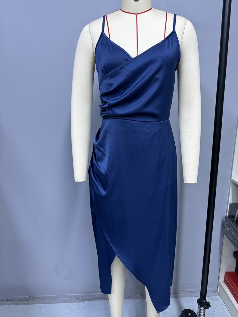 American satin sling slit party dress - Negative Apparel