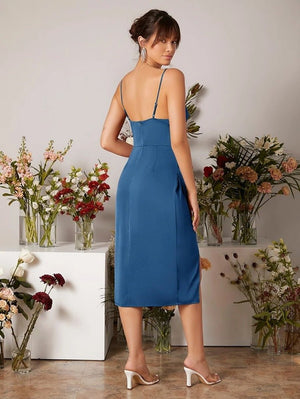 American satin sling slit party dress - Negative Apparel
