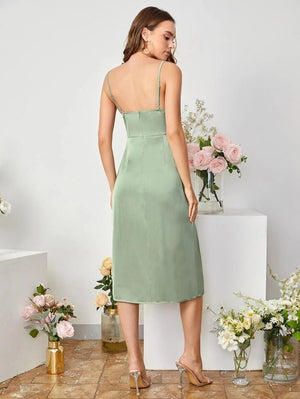 American satin sling slit party dress - Negative Apparel