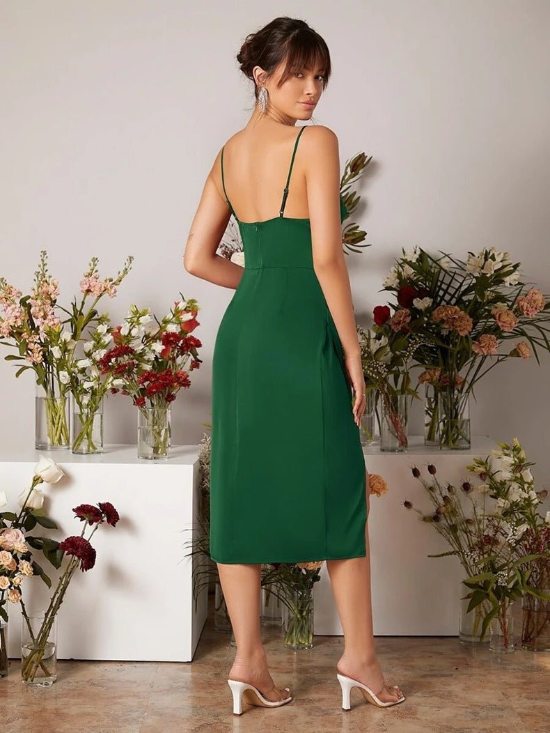 American satin sling slit party dress - Negative Apparel