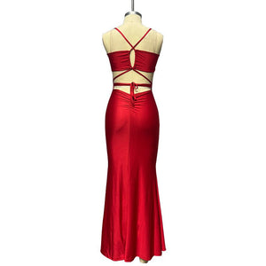 American spring new long dress backless lace - up chest wrap dress - Negative Apparel