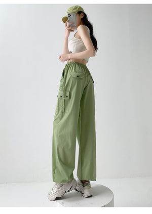 American style overalls women's high waist wide leg pants quick - drying sports pants - Negative Apparel