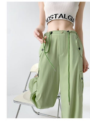 American style overalls women's high waist wide leg pants quick - drying sports pants - Negative Apparel