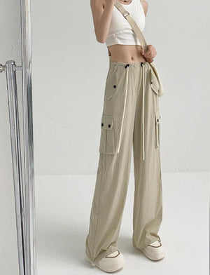 American style overalls women's high waist wide leg pants quick - drying sports pants - Negative Apparel