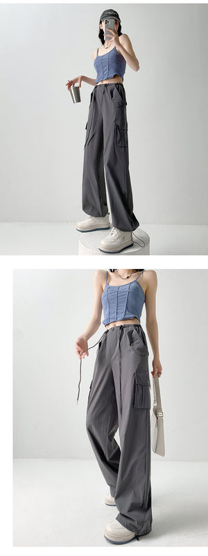 American style overalls women's high waist wide leg pants quick - drying sports pants - Negative Apparel