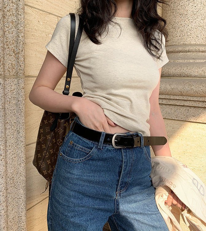 American style white t-shirt for women, short sleeves, shoulder length, 2025 new style, slim round neck, cotton layered bottoming top - Negative Apparel