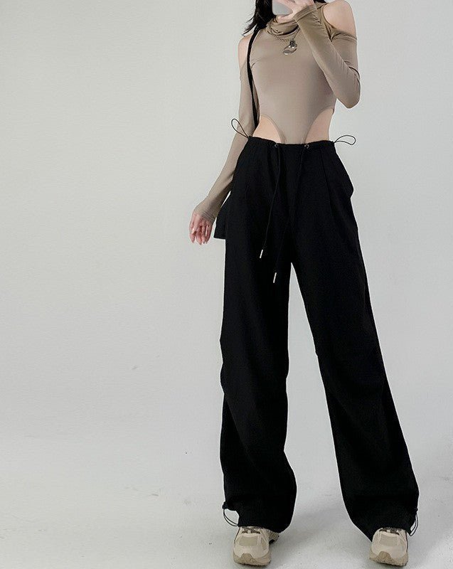 American sweatpants women's summer thin high waist wide legs parachute pants casual thin quick drying overalls women's pants - Negative Apparel