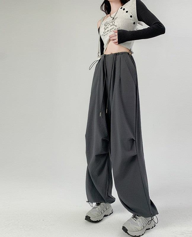 American sweatpants women's summer thin high waist wide legs parachute pants casual thin quick drying overalls women's pants - Negative Apparel