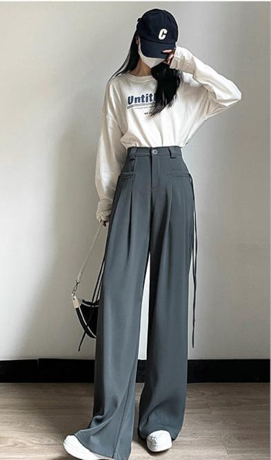 American wide-leg suit pants Korean style mopping drape pants - apricot / S American wide-leg suit pants Korean style mopping drape pants - apricot / S
