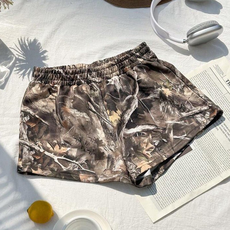 an and n patterned shorts beach pants 2025 summer new elastic milk silk hot pants A - line pants for women - Negative Apparel