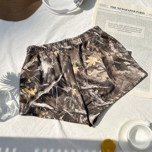 an and n patterned shorts beach pants 2025 summer new elastic milk silk hot pants A - line pants for women - Negative Apparel