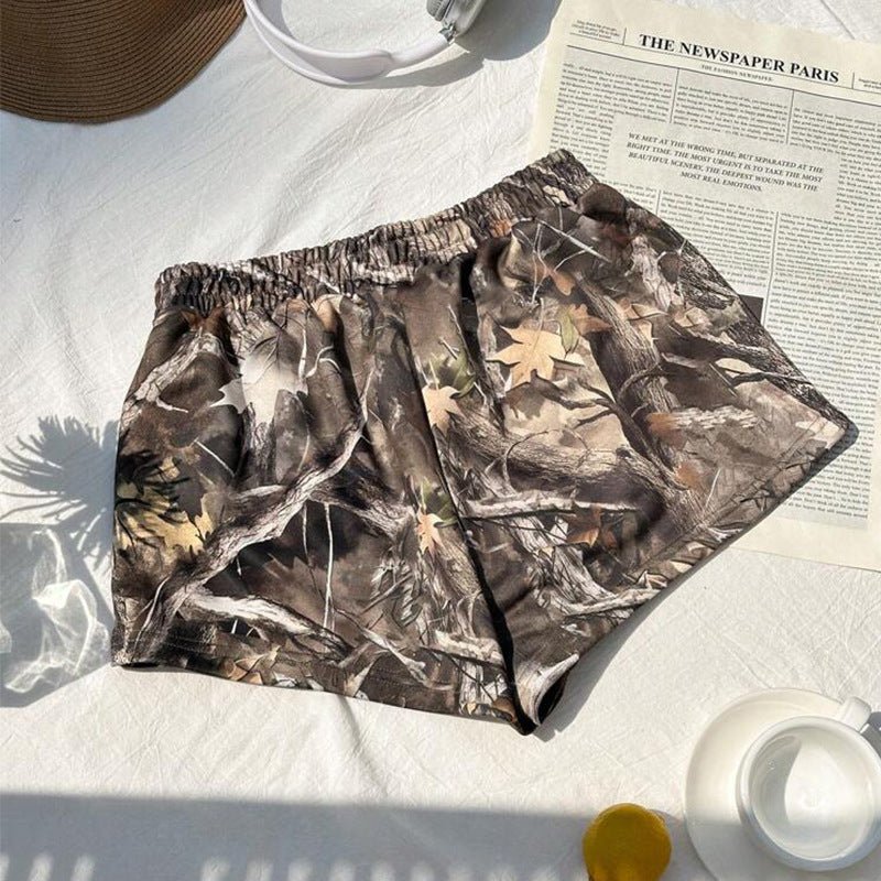 an and n patterned shorts beach pants 2025 summer new elastic milk silk hot pants A - line pants for women - Negative Apparel