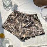 an and n patterned shorts beach pants 2025 summer new elastic milk silk hot pants A - line pants for women - Negative Apparel
