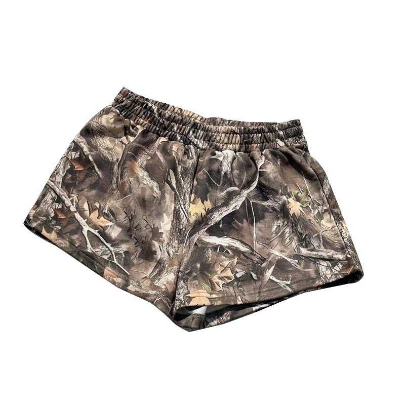 an and n patterned shorts beach pants 2025 summer new elastic milk silk hot pants A - line pants for women - Negative Apparel