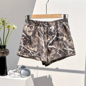an and n patterned shorts beach pants 2025 summer new elastic milk silk hot pants A - line pants for women - Negative Apparel