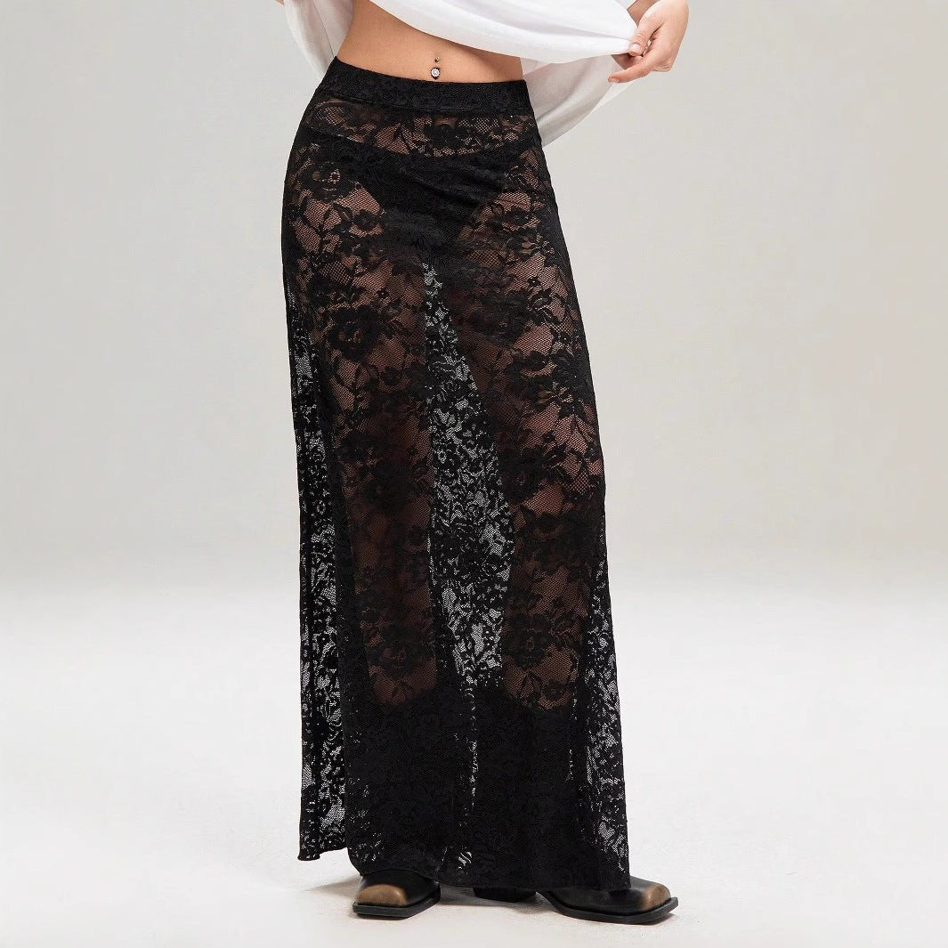 an and n style 2025 summer new women's clothing solid color slim - fit hip - wrapped street fashion high - waisted lace skirt - Negative Apparel