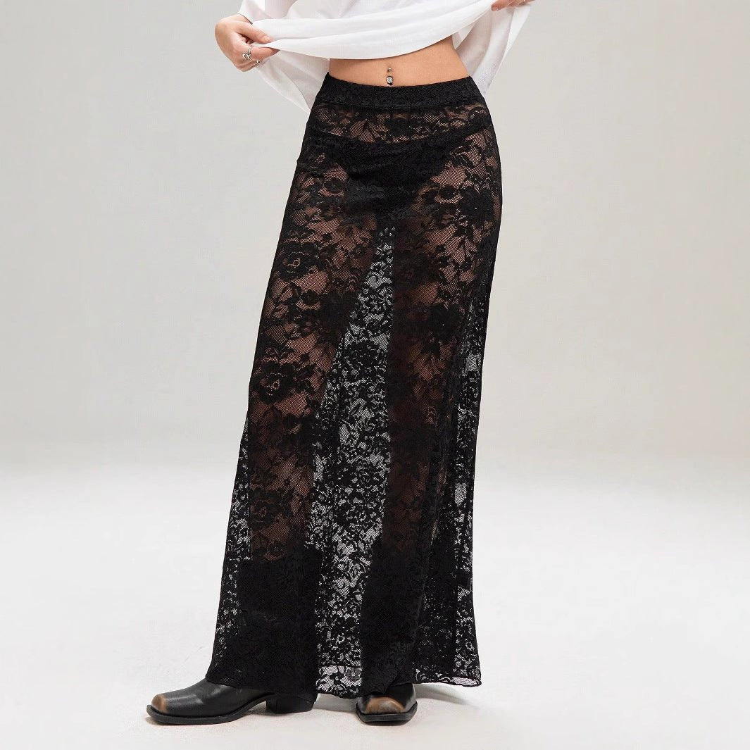an and n style 2025 summer new women's clothing solid color slim - fit hip - wrapped street fashion high - waisted lace skirt - Negative Apparel