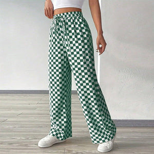 an and n style casual pants 2025 spring and summer new checkerboard straight wide - leg trousers polyester women - Negative Apparel